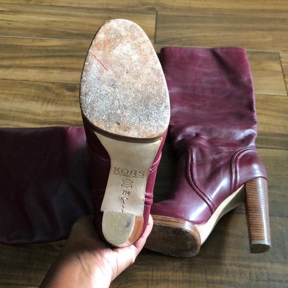 Michael Kors Leather Boots Burgundy High-Heels - Picture 4 of 8